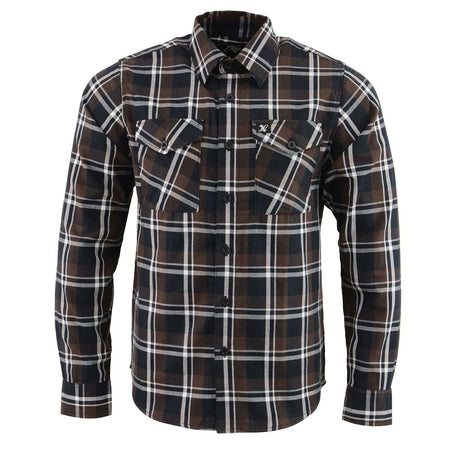 Milwaukee Leather MNG11643 Men's Flannel Plaid Brown Black and White Long Sleeve Cotton Button Down Shirt