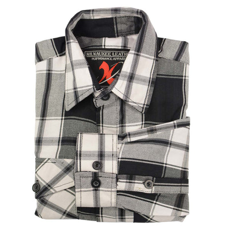Milwaukee Leather MNG11644 Men's Flannel Plaid Black and White Long Sleeve Cotton Button Down Shirt