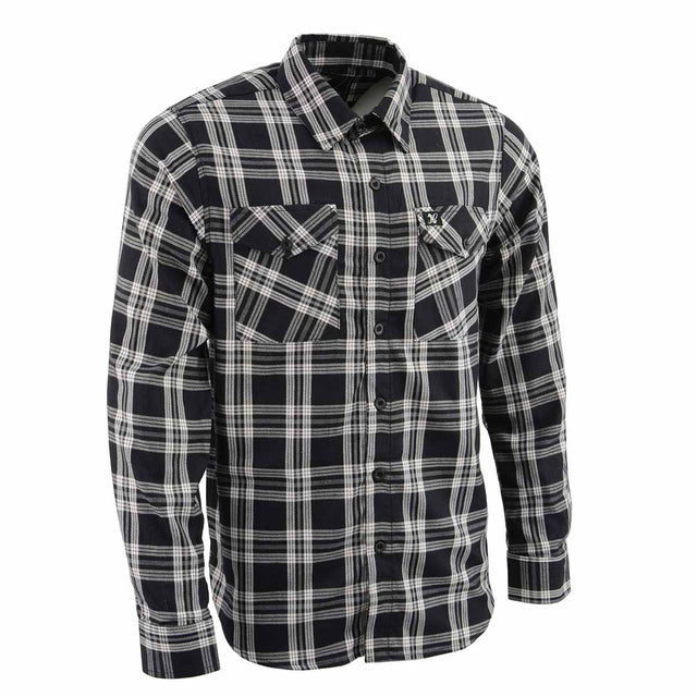 Milwaukee Leather MNG11646 Men's Flannel Plaid Shirt Black and White Long Sleeve Cotton Button Down Shirt
