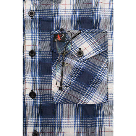 Men's 'Crosswind' White/Blue Cotton Long Sleeve Flannel Shirt - MNG11650 - by Milwaukee Leather