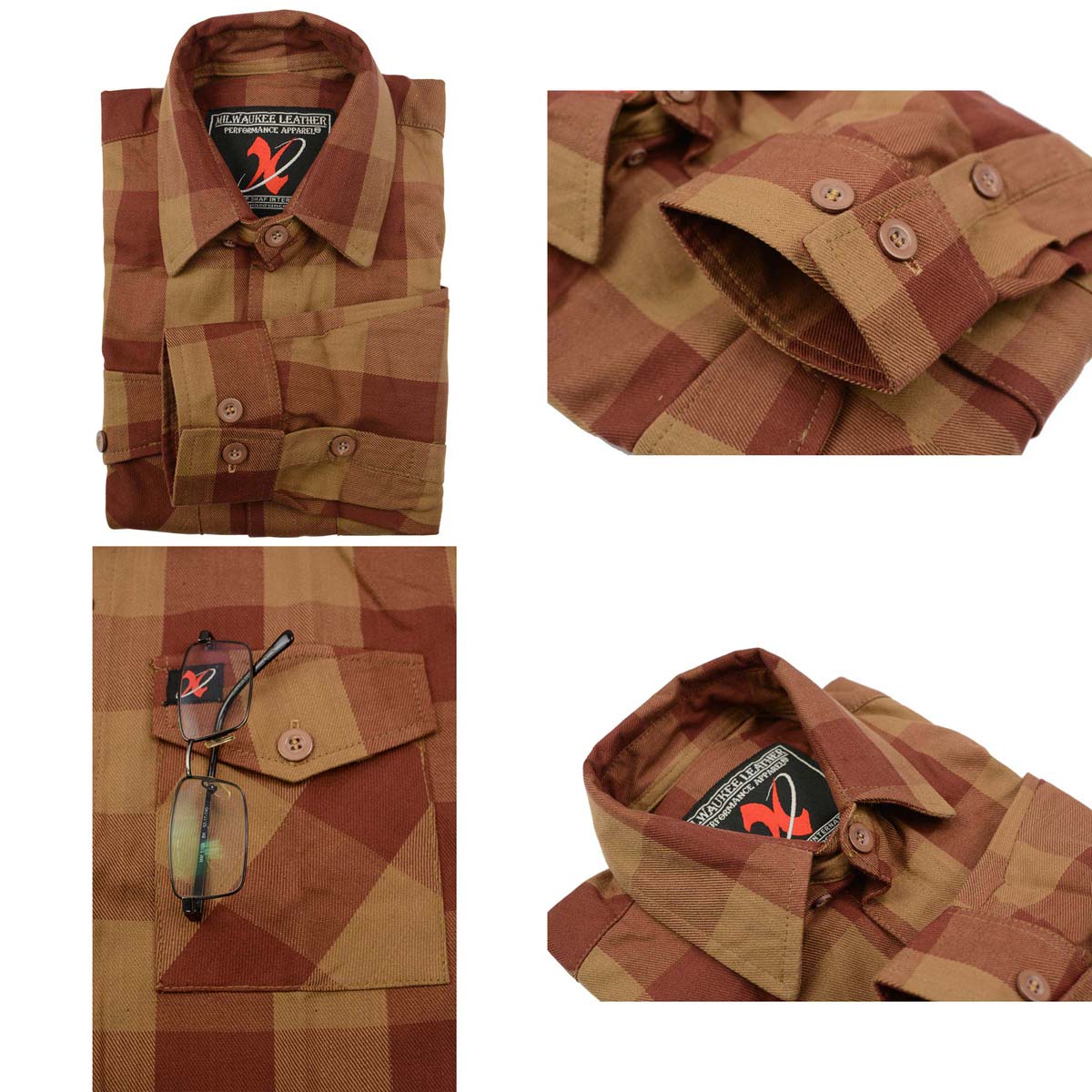 Men's "Coalridge" Brown Cotton Long Sleeve Flannel Shirt - MNG11653 - by Milwaukee Leather