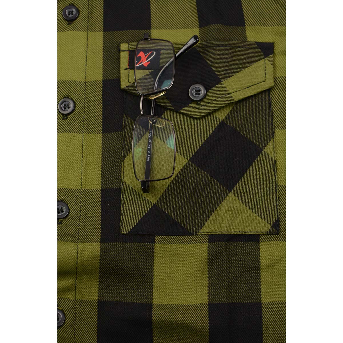 Men's "Ridgeback" Black/Green Cotton Long Sleeve Flannel Shirt - MNG11668 - by Milwaukee Leather