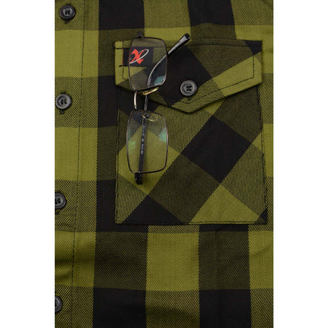 Men's "Ridgeback" Black/Green Cotton Long Sleeve Flannel Shirt - MNG11668 - by Milwaukee Leather