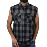Milwaukee Leather MNG11689 Men’s Classic Black and Grey Button-Down Flannel Cut Off Frayed Sleeveless Casual Shirt