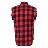 Milwaukee Leather MNG11692 Men’s Classic Black and Red Button-Down Flannel Cut Off Frayed Sleeveless Casual Shirt