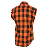 Milwaukee Leather MNG11698 Men’s Classic Black and Orange Button-Down Flannel Cut Off Frayed Sleeveless Casual Shirt