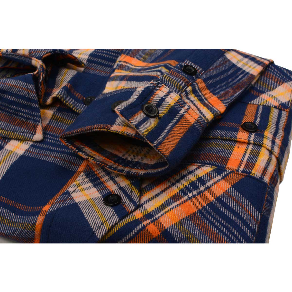 Men's "The Wolfman" Blue/Orange Cotton Long Sleeve Flannel Shirt - MNG11700 - by Milwaukee Leather