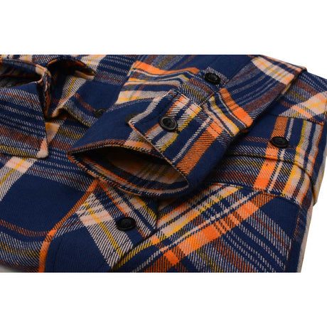 Men's "The Wolfman" Blue/Orange Cotton Long Sleeve Flannel Shirt - MNG11700 - by Milwaukee Leather