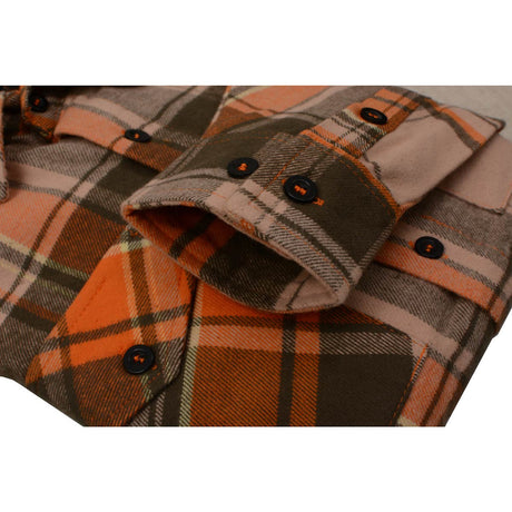 Men's "Wild One" Orange/Brown Cotton Long Sleeve Flannel Shirt - MNG11701 - by Milwaukee Leather