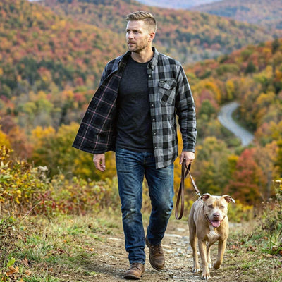 MMCC Men's Deadwood Reversible Flannel Shirt - 100% Cotton Snap Front Plaid w/ Chest and Hand Pockets - MNG11805