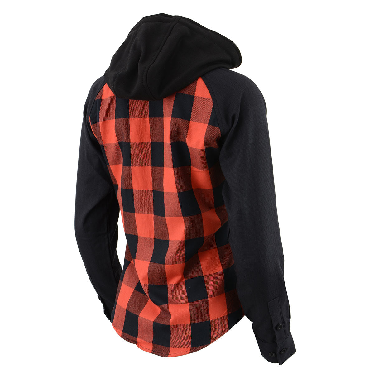 Women's "Euphoria" Black/Red Long Sleeve Cotton Flannel Shirt with Hoodie - MNG21602 - by Milwaukee Leather