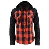 Women's "Euphoria" Black/Red Long Sleeve Cotton Flannel Shirt with Hoodie - MNG21602 - by Milwaukee Leather