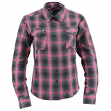 Women's "Marietta" Black/Pink Long Sleeve Cotton Flannel Shirt - MNG21604 - by Milwaukee Leather