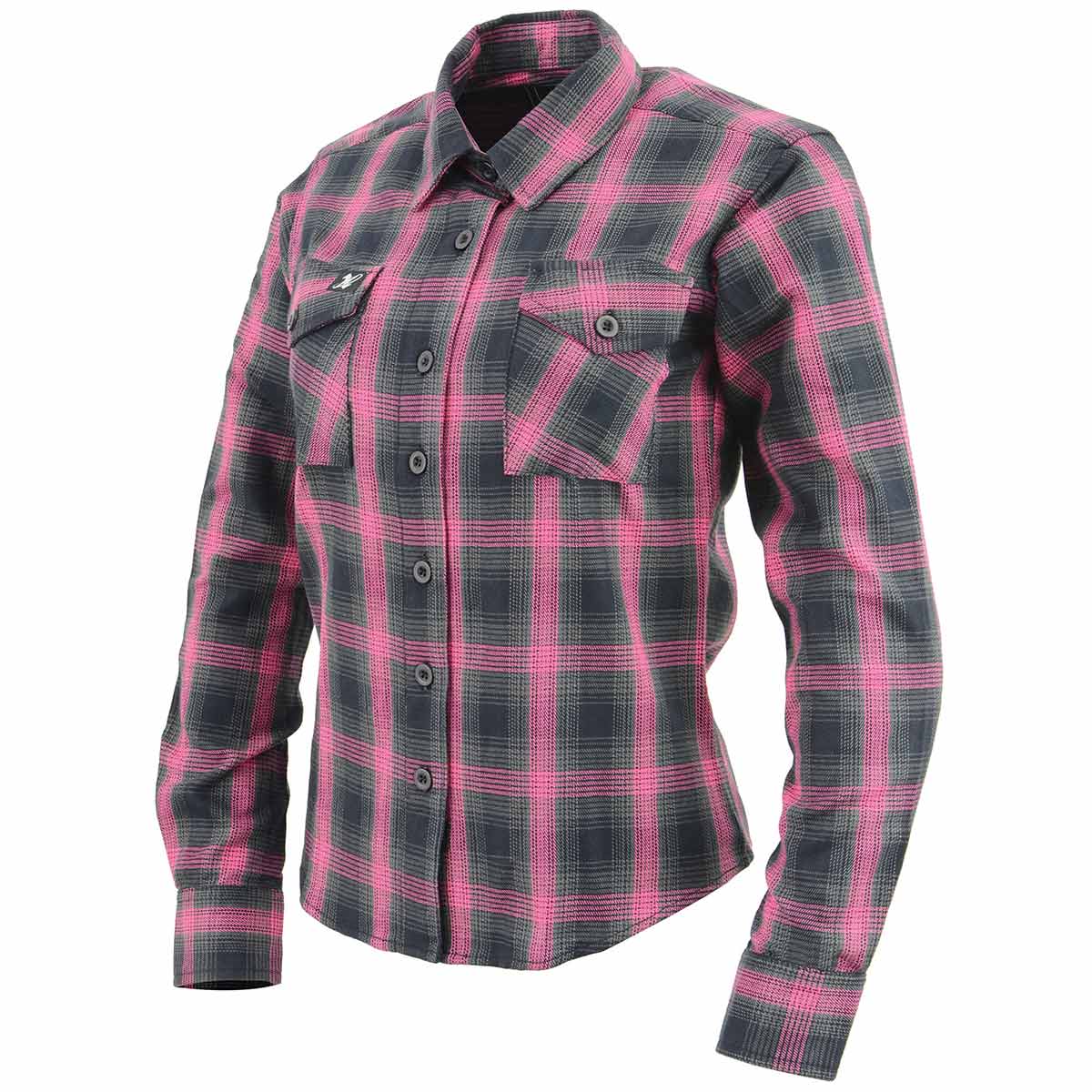 Women's "Marietta" Black/Pink Long Sleeve Cotton Flannel Shirt - MNG21604 - by Milwaukee Leather