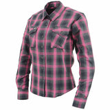 Women's "Marietta" Black/Pink Long Sleeve Cotton Flannel Shirt - MNG21604 - by Milwaukee Leather