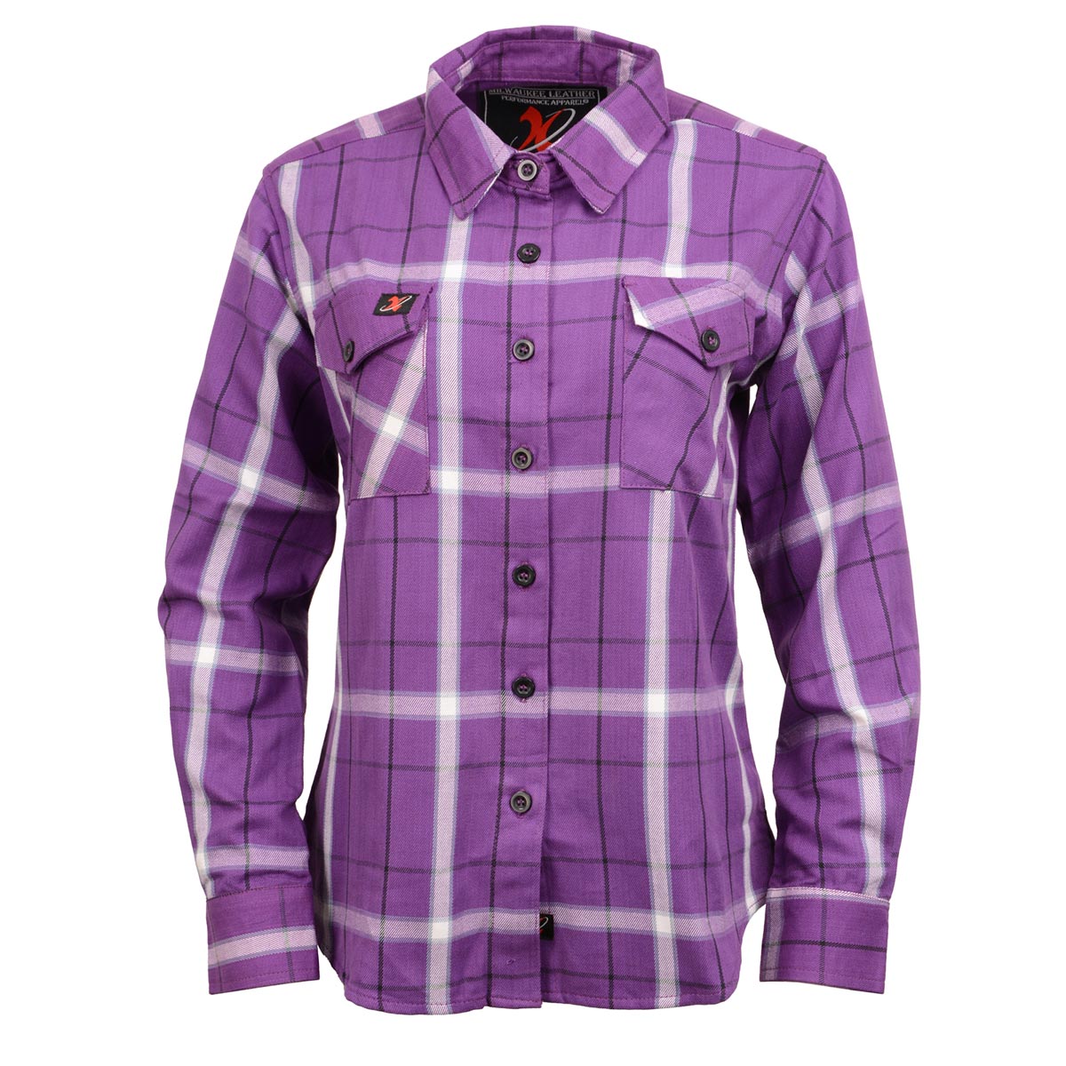 Women's "Cypress" White/Purple Long Sleeve Cotton Flannel Shirt - MNG21605 - by Milwaukee Leather