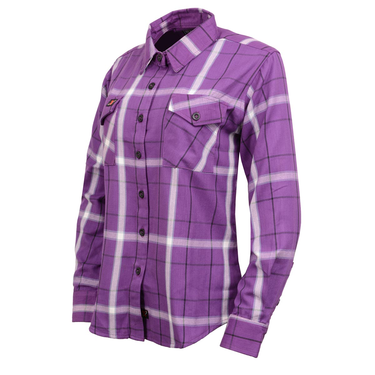 Women's "Cypress" White/Purple Long Sleeve Cotton Flannel Shirt - MNG21605 - by Milwaukee Leather