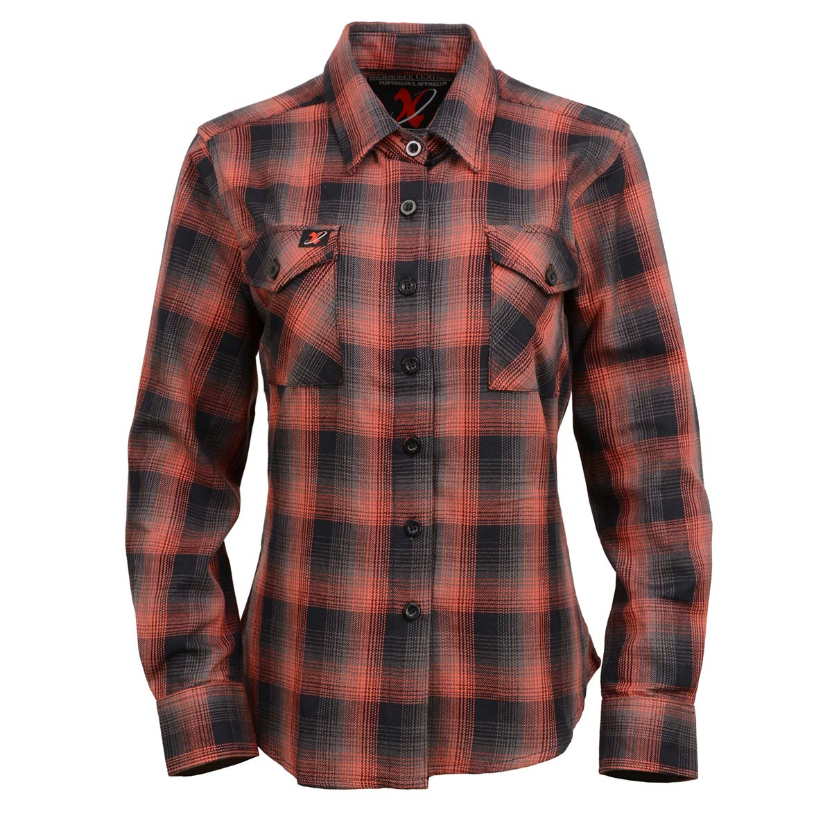 Women's "Aria" Black/Red Long Sleeve Cotton Flannel Shirt - MNG21607 - by Milwaukee Leather