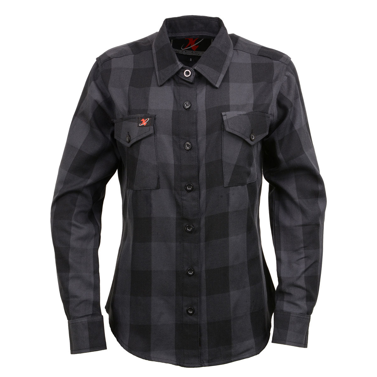 Women's "Juliette" Black/Gray Long Sleeve Cotton Flannel Shirt - MNG21608 - by Milwaukee Leather