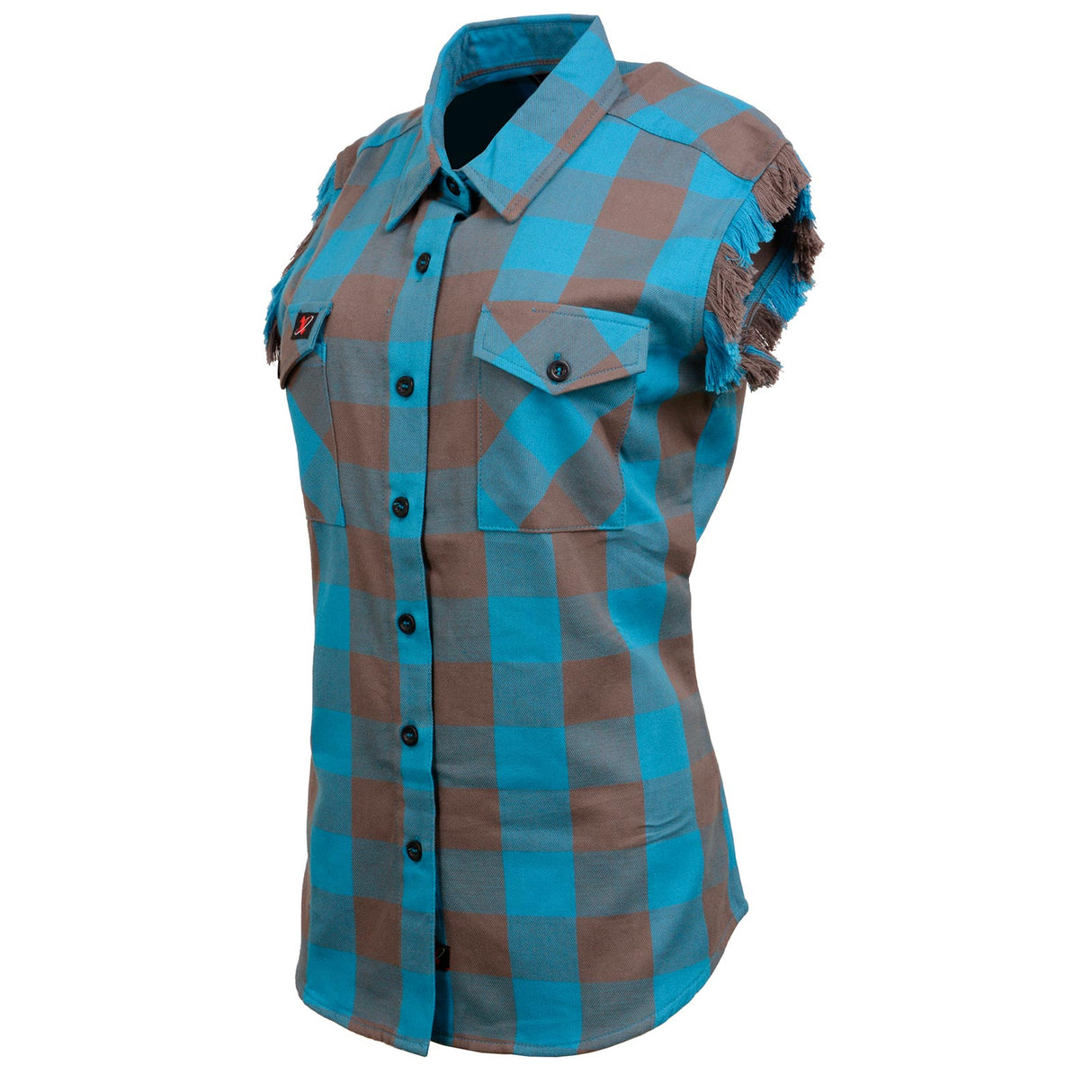 Women's "Blaze" Brown Sleeveless Flannel Shirt - MNG21623