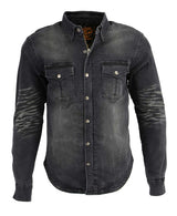 Milwaukee Leather MPM1620 Men's Black Flannel Biker Shirt w/ CE Approved Armor - Reinforced w/ Aramid Fibers