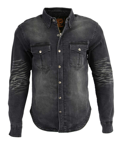 Milwaukee Leather MPM1620 Men's Black Flannel Biker Shirt w/ CE Approved Armor - Reinforced w/ Aramid Fibers