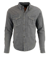 Milwaukee Leather MPM1621 Men's Grey CE Armored Long Sleeve Motorcycle Riders Shirt w/ Reinforced w/ Aramid Fibers