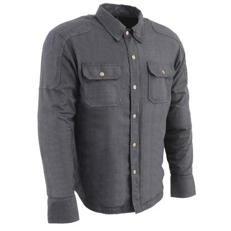Milwaukee Leather MPM1622 Men's Black CE Armored Denim Long Sleeve Shirt Reinforced w/ Aramid Fibers