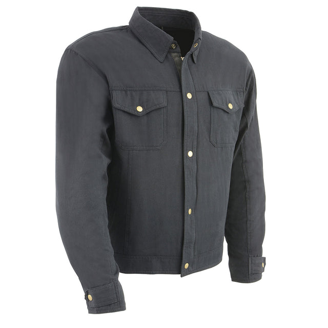 Milwaukee Leather MPM1623 Men's Black CE Armored Long Sleeve Biker Shirt Jacket Reinforced w/ Aramid Fibers