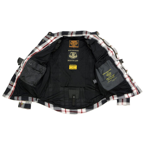 Milwaukee Leather MPM1625 Men's Armored Plaid Riding Shirt - CE Shoulder & Elbow Armor - Aramid Reinforced