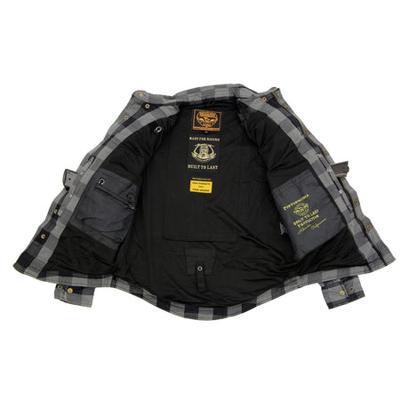Milwaukee Leather MPM1630 Men's Plaid Flannel Biker Shirt w/ CE Armor - Reinforced w/ Aramid Fibers