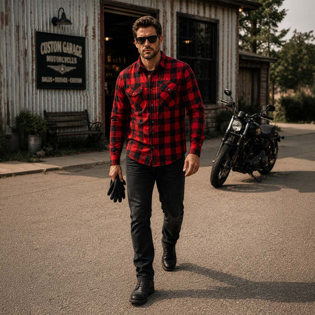 Milwaukee Leather MPM1631 Men's Plaid Flannel Biker Shirt with CE Approved Armor - Reinforced w/ Aramid Fiber