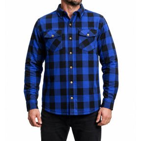 Milwaukee Leather Men's Plaid Flannel Blue Biker Shirt with CE Approved Armor Reinforced w/Aramid Fiber MPM1634