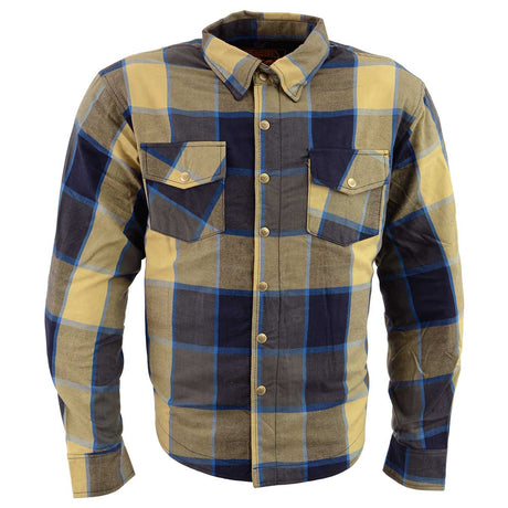 Milwaukee Leather MPM1639 Men's Plaid Flannel Biker Shirt with CE Approved Armor - Reinforced w/ Aramid Fibers