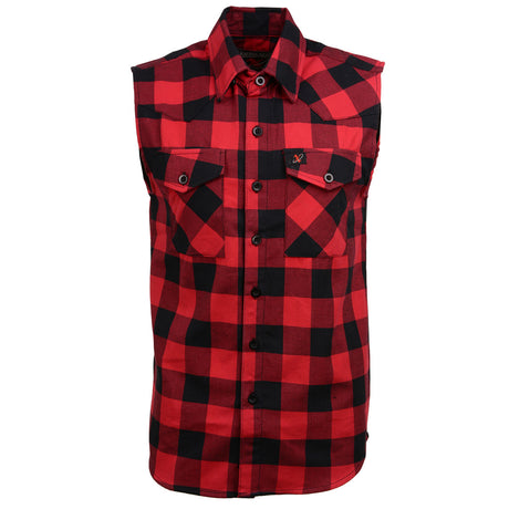 Milwaukee Leather MPM1649 Men’s Classic Black and Red Button-Down Flannel Cut Off Sleeveless Casual Shirt