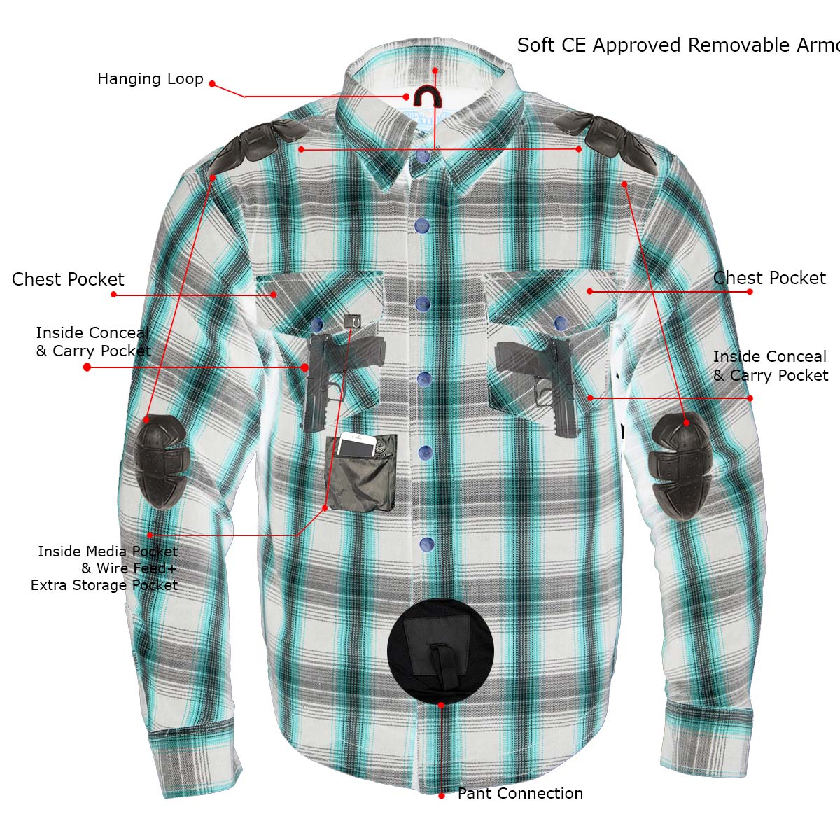 Milwaukee Leather MPM1625 Men's Armored Plaid Riding Shirt - CE Shoulder & Elbow Armor - Aramid Reinforced