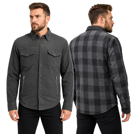 Milwaukee Leather Men’s Two-Tone CE Armored Flannel - Solid Front / Plaid Back - Reinforced w/ Aramid Fibers - MPM1670