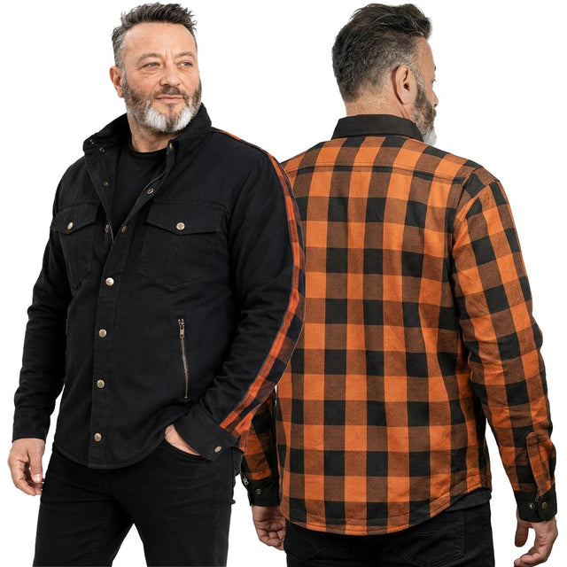 Milwaukee Leather Men’s Two-Tone CE Armored Flannel - Solid Front / Plaid Back - Reinforced w/ Aramid Fibers - MPM1672