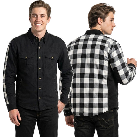 Milwaukee Leather Men’s Two-Tone CE Armored Flannel - Solid Front / Plaid Back - Reinforced w/ Aramid Fibers - MPM1673