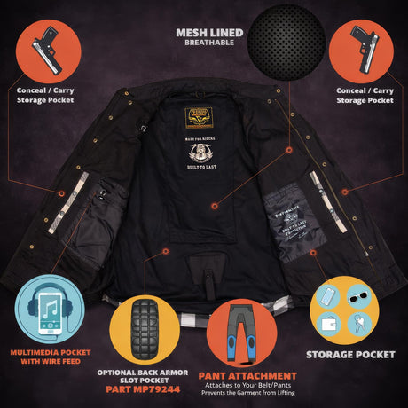 Milwaukee Leather Men’s Two-Tone CE Armored Flannel - Solid Front / Plaid Back - Reinforced w/ Aramid Fibers - MPM1673