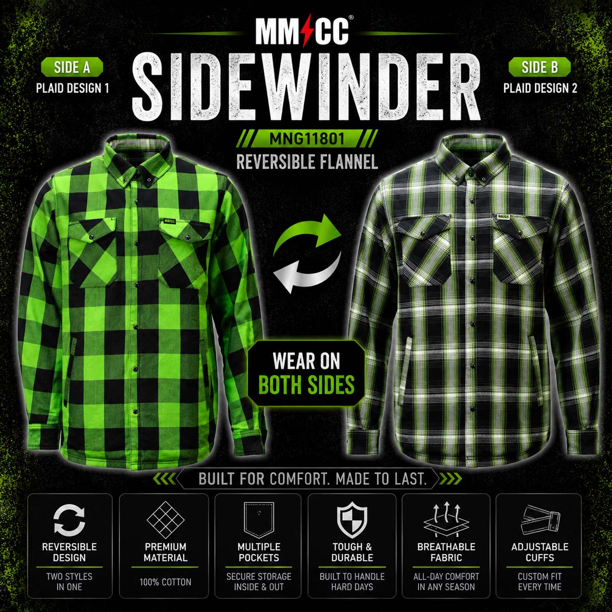 Milwaukee Motorcycle Clothing Co. Men's Reversible Plaid Flannel Shirt